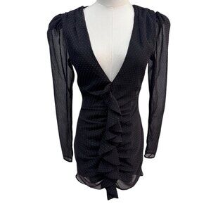 NBD Black Polka Dot Ruffle Mini Dress | XS EUC
